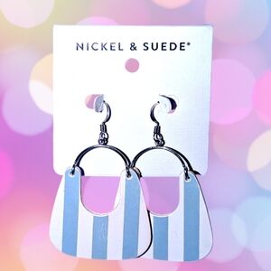 Nickel & Suede Blue and White Striped Drop Earrings